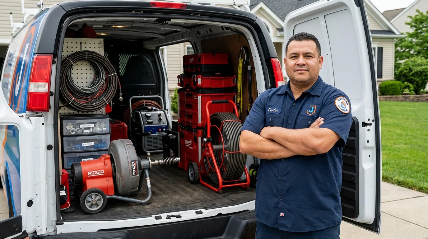 Professional drain cleaning equipment and Johns Plumbing LLC plumber in Washburn