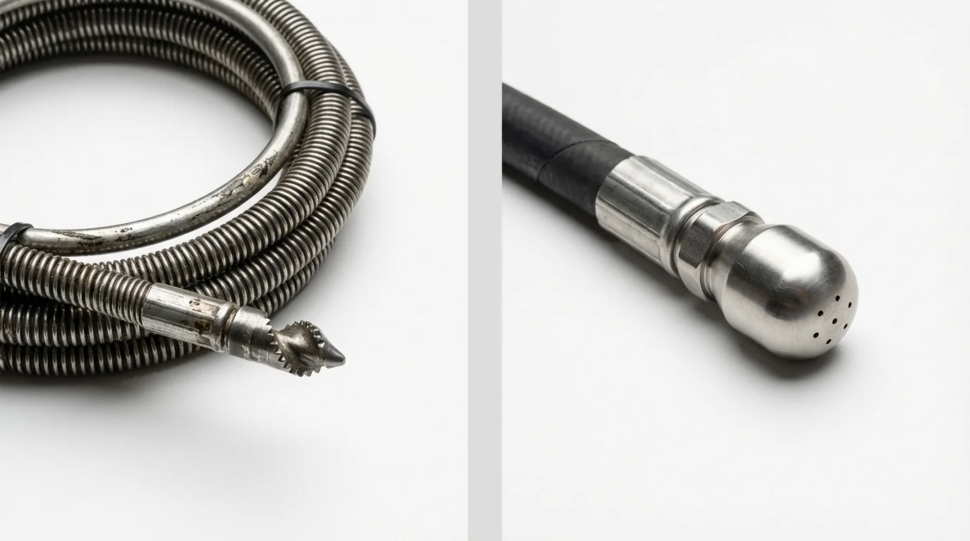 Drain snake cable and hydro jetting nozzle used for drain cleaning in Washburn, WI