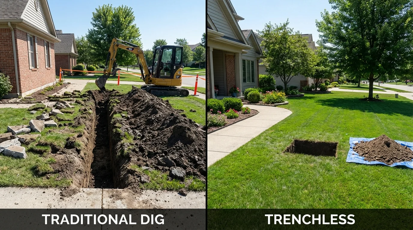 Trenchless sewer repair with minimal yard damage versus traditional excavation in Washburn, WI